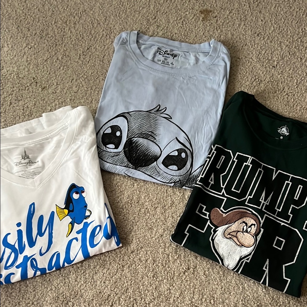 Disney Character T-Shirt Trio in White, Blue, and Green
